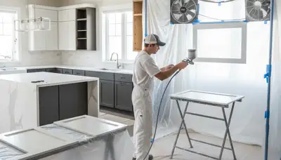 Professional cabinet painting in Charleston SC kitchen by local house painters