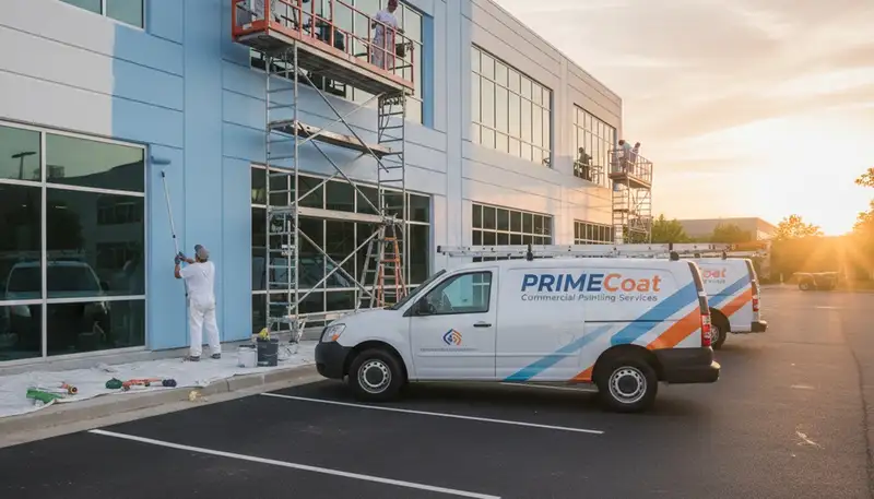 Professional commercial painting contractors in Charleston SC finishing a business exterior façade