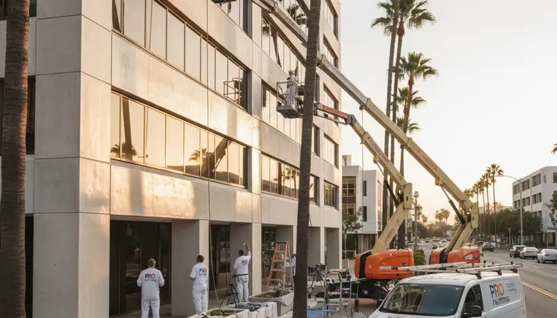 Professional commercial painters finishing office exterior in Charleston, SC