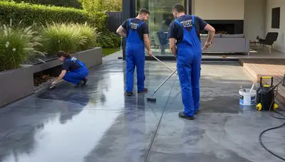 Professional concrete staining on Charleston SC patio with durable coastal floor coating finish