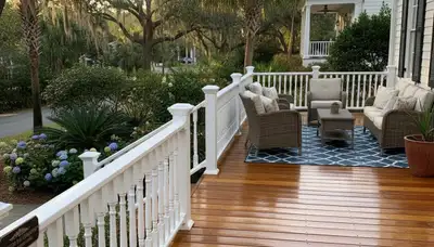 Professional deck staining in Charleston SC protecting wood with UV and moisture-resistant finish