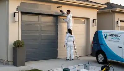 Professional painter refinishing a garage door in Charleston, SC for durable coastal home appeal