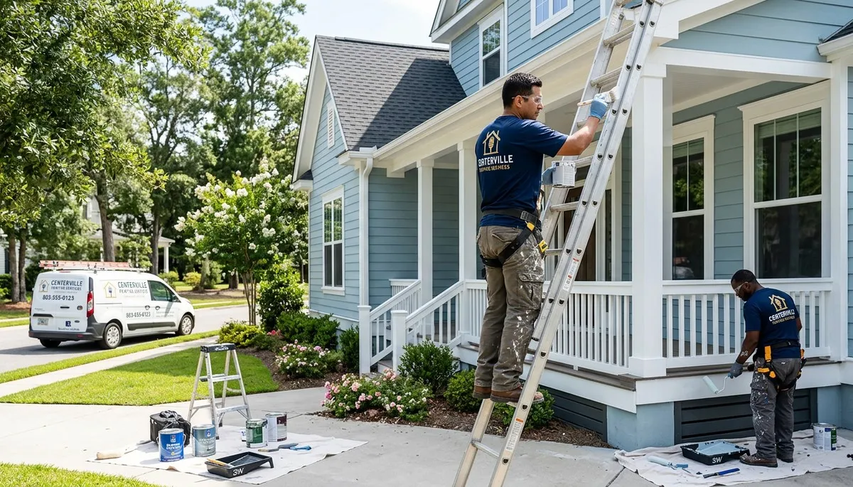 Professional house painters working on exterior home in Charleston SC