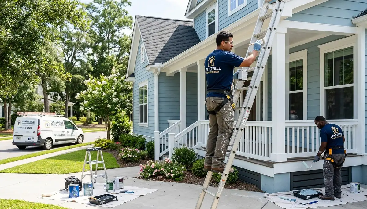 Professional house painters working on exterior home in Charleston SC