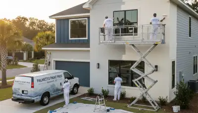 Professional house painters working on exterior home in Charleston SC