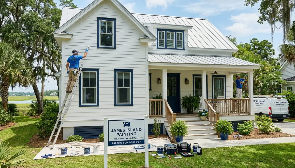 Professional house painters working on exterior home in Charleston SC