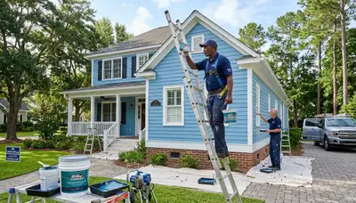 Professional house painters working on coastal home exterior in Charleston SC