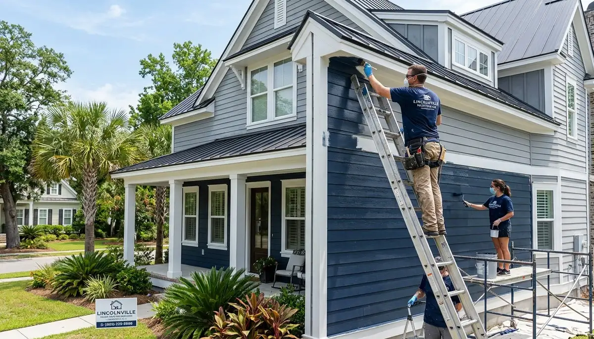 Professional house painters work on exterior home painting project in Charleston, SC