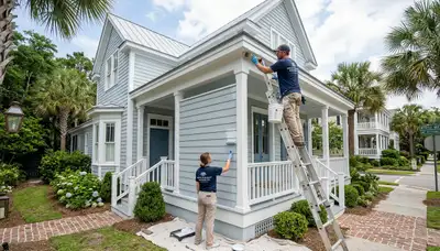 Professional house painters working on a coastal home exterior in Charleston, SC