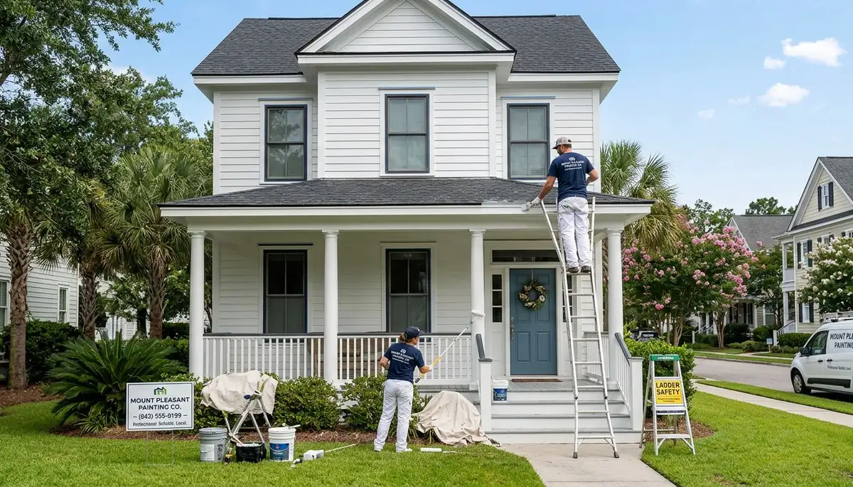 Professional house painters working on residential exterior in Charleston SC