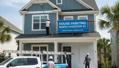 Professional house painters working on residential exterior in Charleston SC