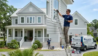 Professional house painters working on exterior home in Charleston SC