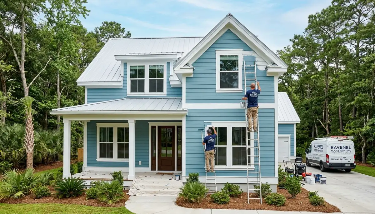 Professional house painters in Charleston SC finishing exterior home painting project
