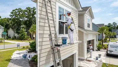 Professional house painters working on exterior home in Charleston SC