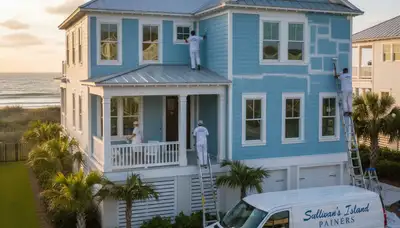 Charleston, SC house painters prepping exterior siding for a professional paint job