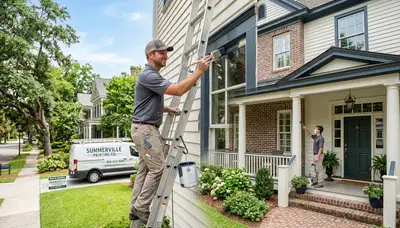 Professional house painters finishing exterior home in Charleston, SC