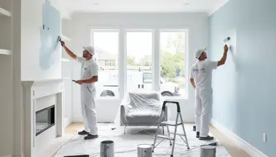 Professional interior house painters in Charleston SC adding fresh color to a coastal living room
