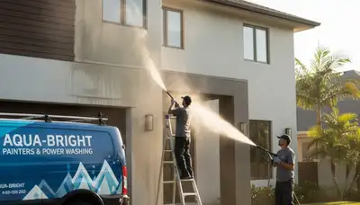 Professional pressure washing a Charleston SC home exterior removing mildew and salt buildup