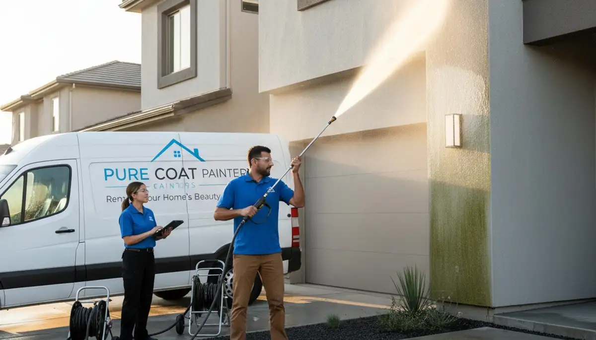 Professional pressure cleaning a Charleston SC home exterior to remove mildew and restore curb appeal