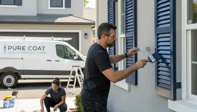 Professional shutter painting on a Charleston SC home with durable coastal finish restoration