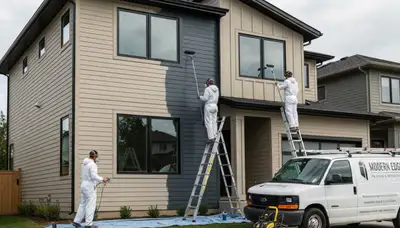 Professional siding painting on coastal home in Charleston, SC by expert house painters