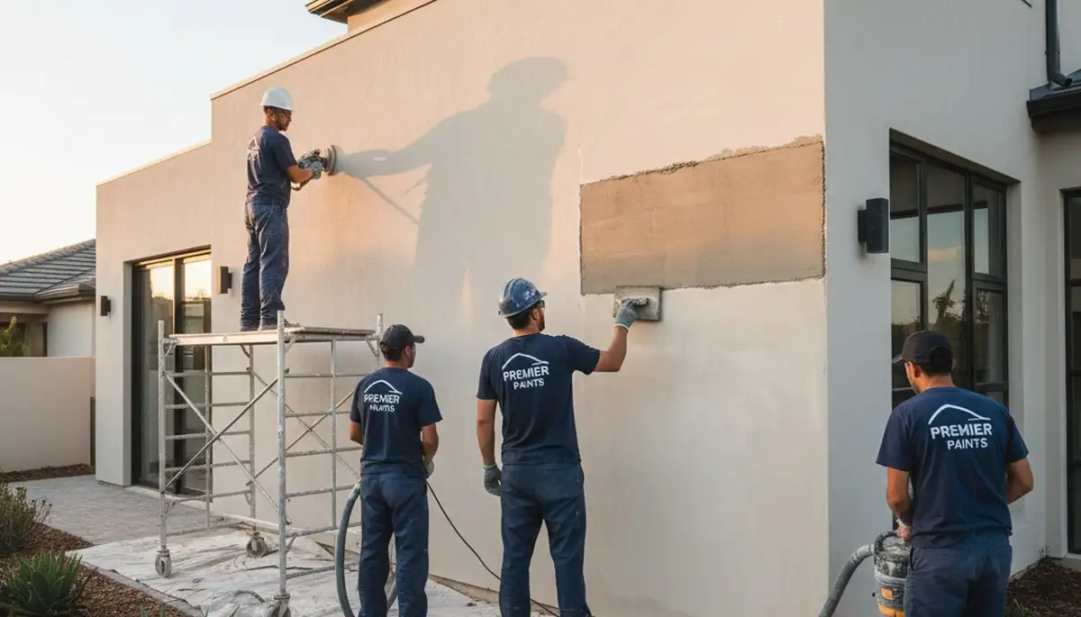 Professional stucco repair on Charleston SC home exterior by expert local painting contractors